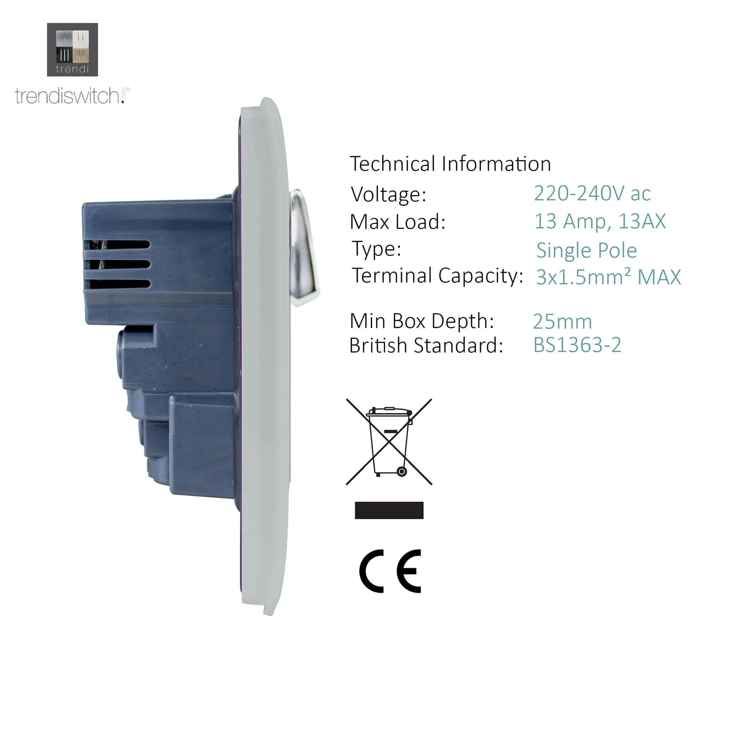 1 Gang 13Amp Switched Single Socket With 2 x USB Brushed Steel ART-SKT13USBBS  Trendi Brushed Steel